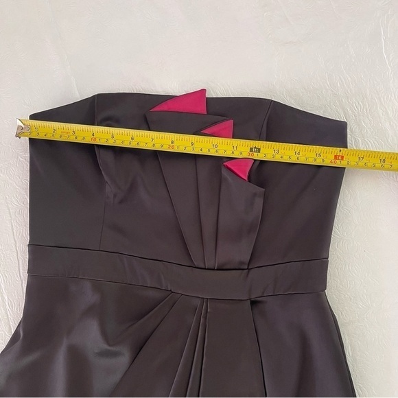 WHBM Satin Strapless Cocktail Dress Faux Wrap Front Black with Pink Pleating - Picture 12 of 16